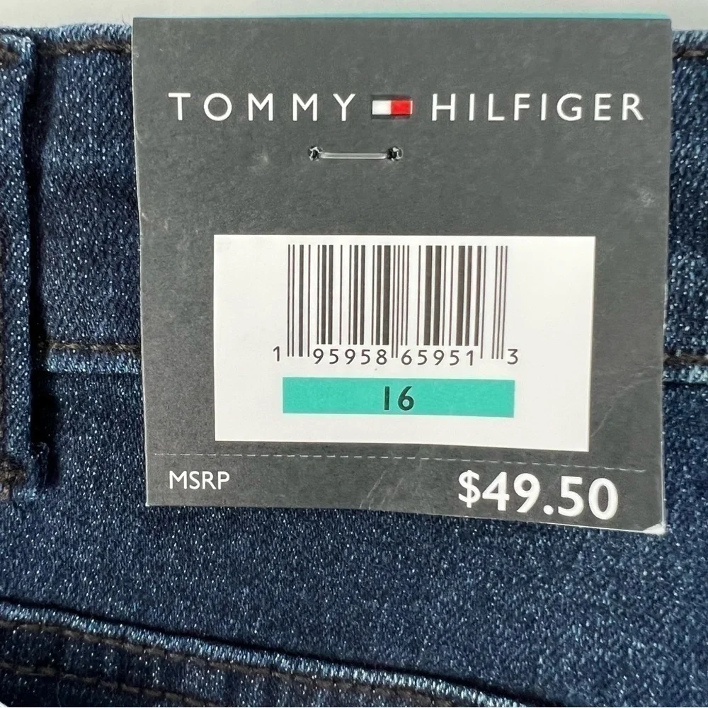 NWT TOMMY HILFIGER Boy’s Blue Jean Shorts Sz 16 Bermuda Distressed Stretch